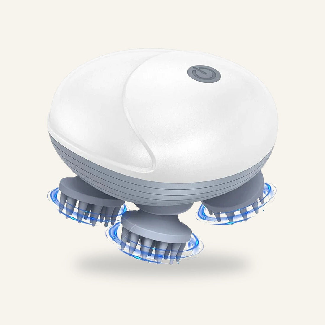 White electric scalp massager with four silicone kneading heads