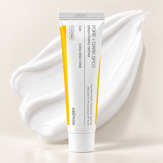 Celimax Pore + Dark Spot Brightening Cream 35ml tube with an ivory cream texture