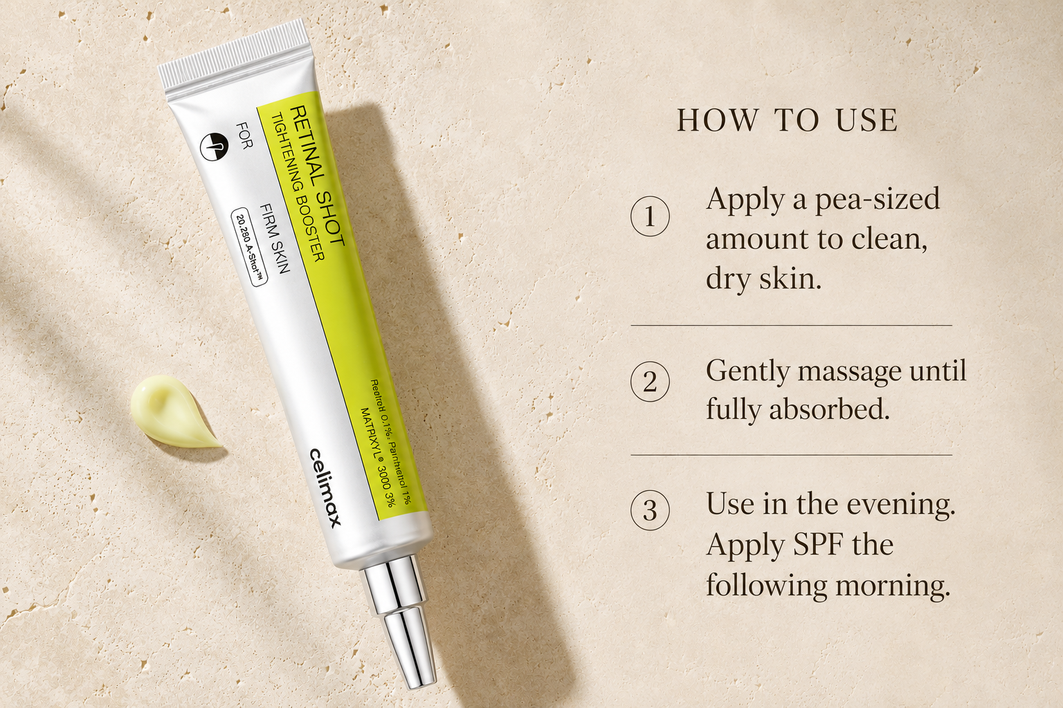 How to use Celimax Vita-A Retinal Shot Tightening Booster in three evening skincare steps