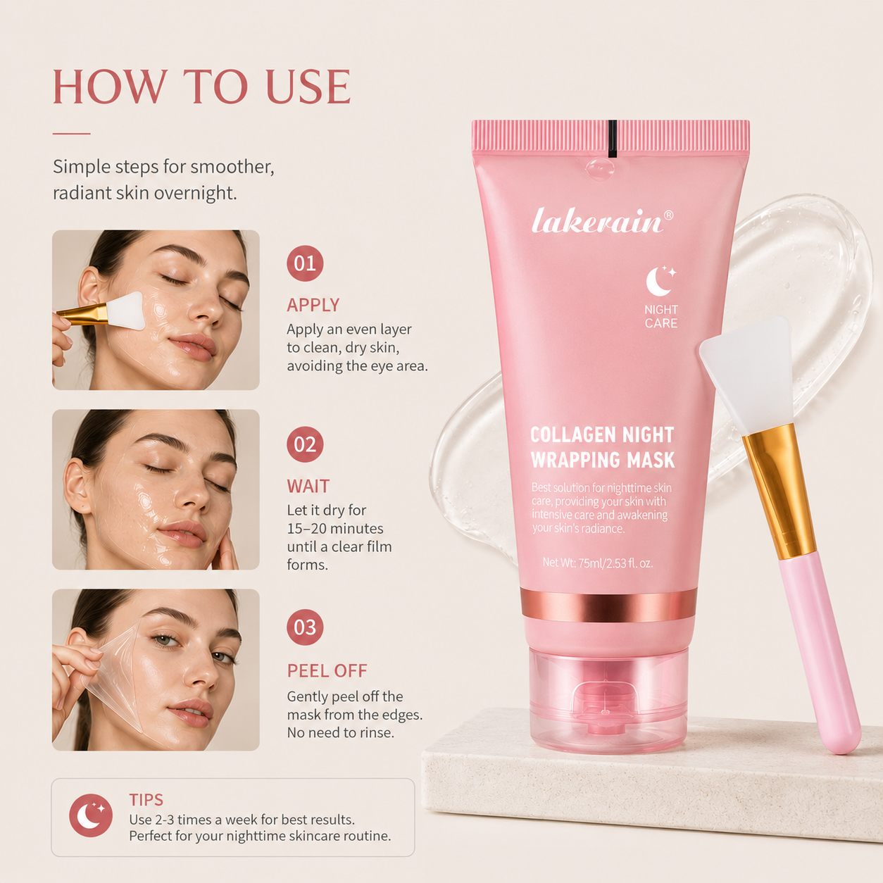 Collagen & Turmeric Night Wrapping Mask — Overnight Peel-Off Skincare