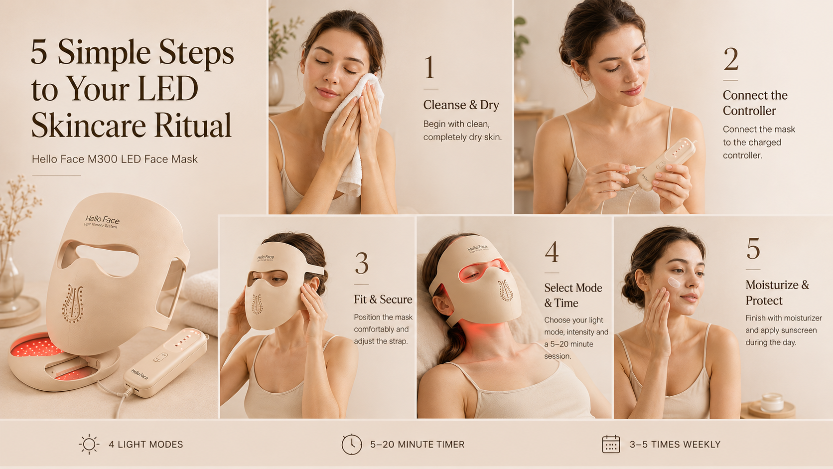 How to use the Hello Face M300 LED face mask in five simple steps