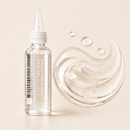 Water-based RF skin gel texture swatch — clear, lightweight, and residue-free.