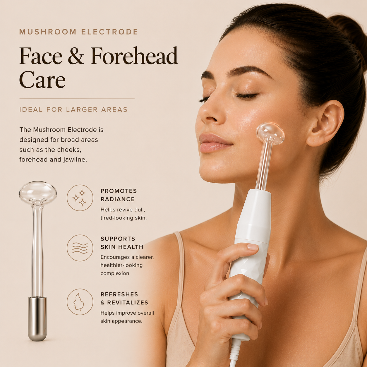Complete kit of professional high-frequency beauty device including handle, four glass electrodes, and manual.