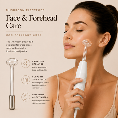 Complete kit of professional high-frequency beauty device including handle, four glass electrodes, and manual.