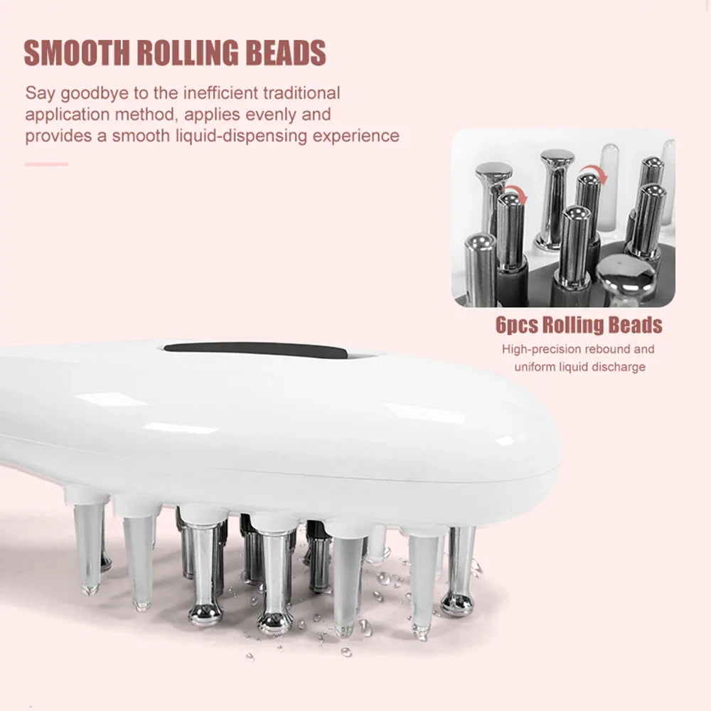 Six rolling-bead applicators on the white scalp massage comb