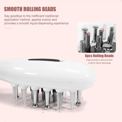 Six rolling-bead applicators on the white scalp massage comb