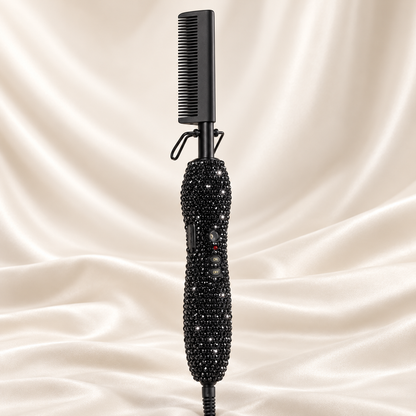 Black · Black Comb rhinestone electric hot comb on cream satin
