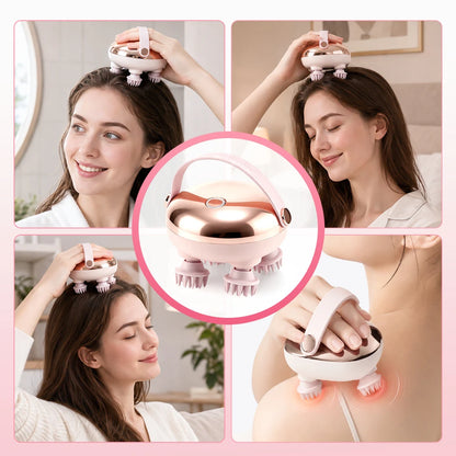 Supplier demonstration of scalp and body massage with the rose-gold massager