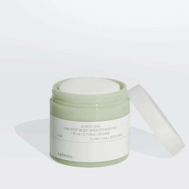 Original Celimax Ji Woo Gae One Step Body Brightening Pad jar with 60 body pads and white lid
