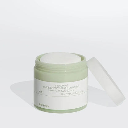 Original Celimax Ji Woo Gae One Step Body Brightening Pad jar with 60 body pads and white lid