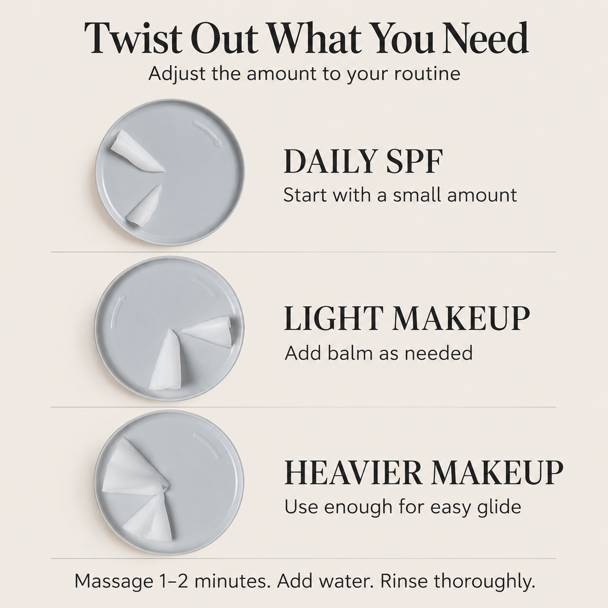 Celimax balm usage guide for daily SPF, light makeup and heavier makeup, with the twist-up grinder dispenser