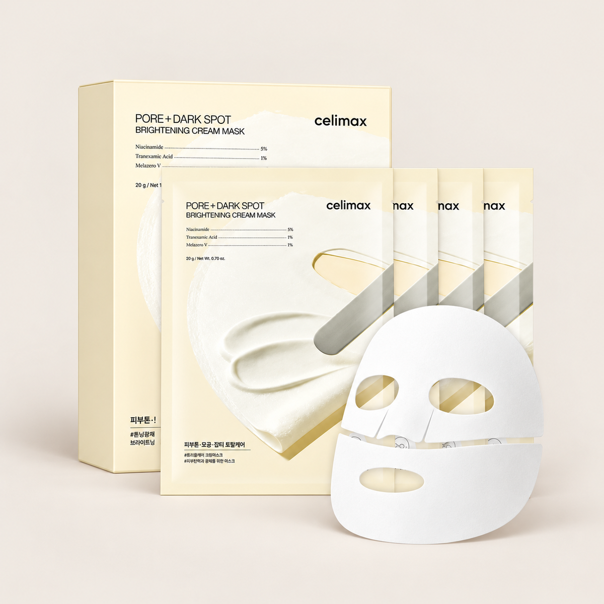 Celimax Pore + Dark Spot Brightening Cream Mask — box of four 20 g sheet masks