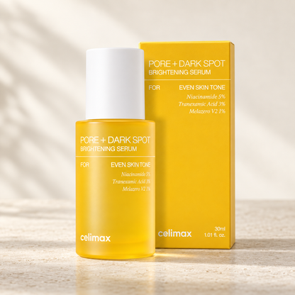 Celimax Pore + Dark Spot Brightening Serum 30 mL yellow bottle and box