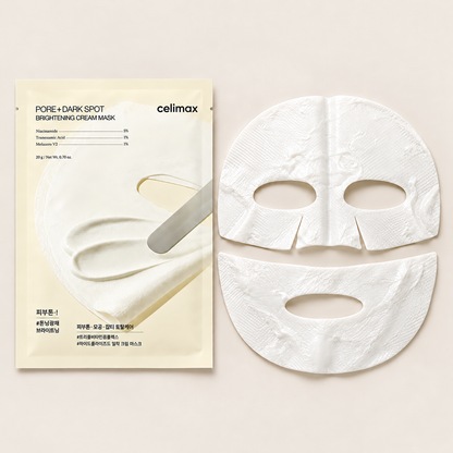 Celimax cream mask sachet with separate upper and lower face sections — product illustration