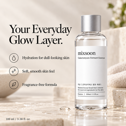 Mixsoon Galactomyces Essence benefits: hydration, soft skin feel and fragrance-free care