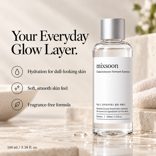 Mixsoon Galactomyces Essence benefits: hydration, soft skin feel and fragrance-free care