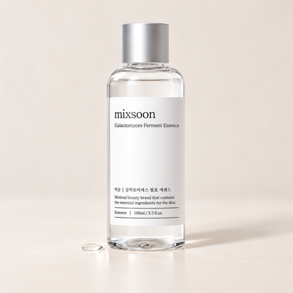 Mixsoon Galactomyces Ferment Essence 100 ml bottle on a warm beige background