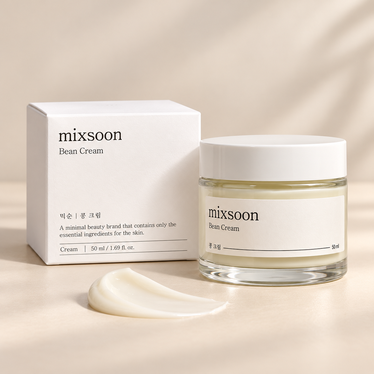 Mixsoon Bean Cream 50 ml jar beside its white carton