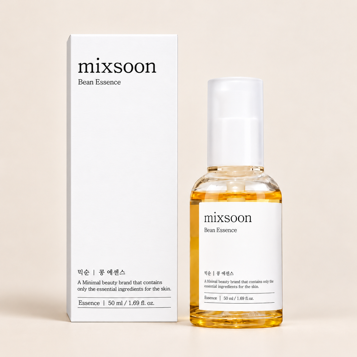 Mixsoon Bean Essence 50 ml bottle beside its white carton