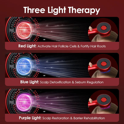Supplier illustration of red, blue and purple light settings on the S18 scalp brush